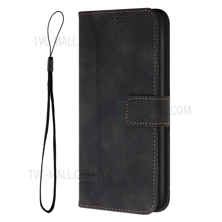 003 Series PU Leather Heart Shape Imprinted Magnetic Skin-touch Stand Flip Wallet Phone Case with Strap for Xiaomi Redmi Note 11 / Poco M4 Pro 5G - Black-2