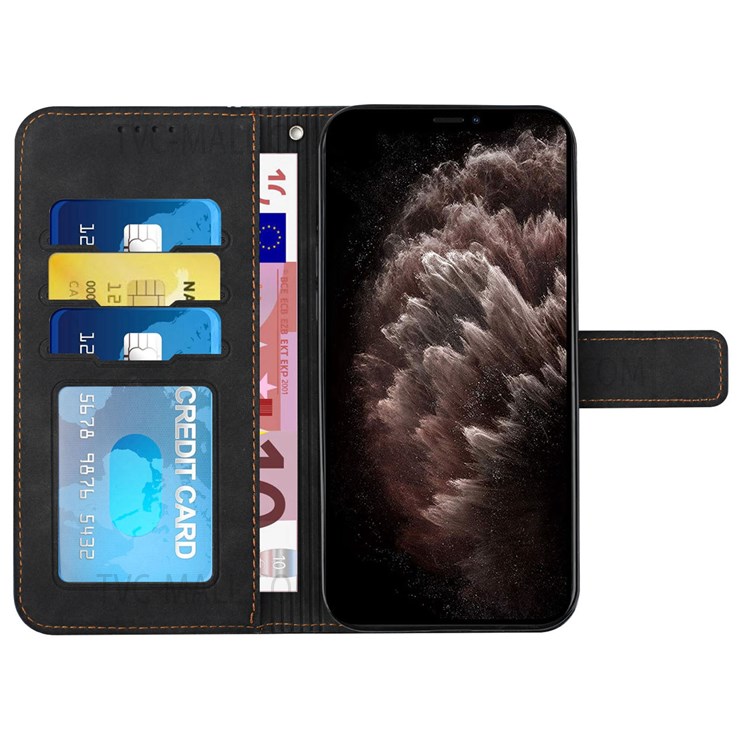 003 Series PU Leather Heart Shape Imprinted Magnetic Skin-touch Stand Flip Wallet Phone Case with Strap for Xiaomi Redmi Note 11 / Poco M4 Pro 5G - Black-4