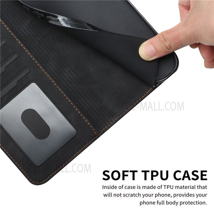 003 Series PU Leather Heart Shape Imprinted Magnetic Skin-touch Stand Flip Wallet Phone Case with Strap for Xiaomi Redmi Note 11 / Poco M4 Pro 5G - Black-6