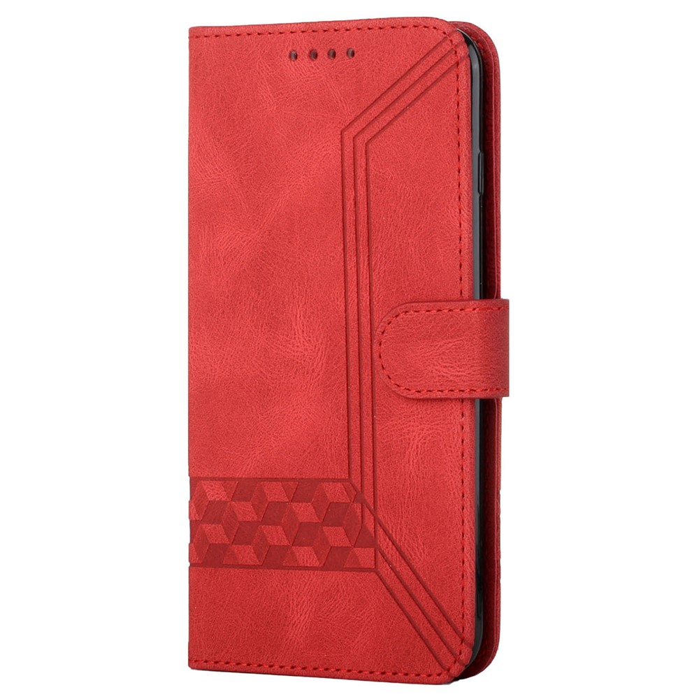 YX0010 Imprinting Rhombus Lines PU Leather Phone Case Drop-proof Wallet Stand Cover with Wrist Strap for Xiaomi Redmi Note 10 4G/Note 10S - Red-2