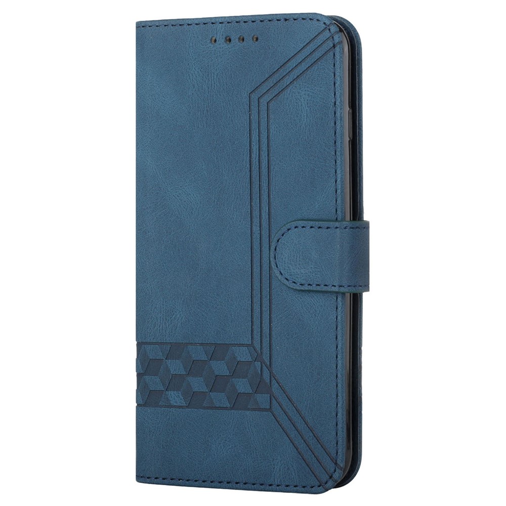 YX0010 Imprinting Rhombus Lines PU Leather Phone Case Wrist Strap Wallet Stand Protective Cover for Xiaomi Redmi Note 10 5G - Sapphire-2