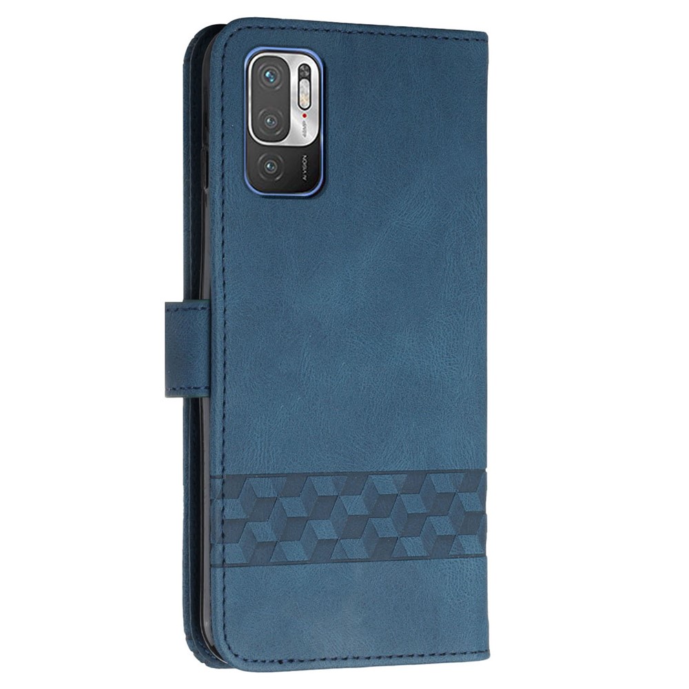 YX0010 Imprinting Rhombus Lines PU Leather Phone Case Wrist Strap Wallet Stand Protective Cover for Xiaomi Redmi Note 10 5G - Sapphire-3