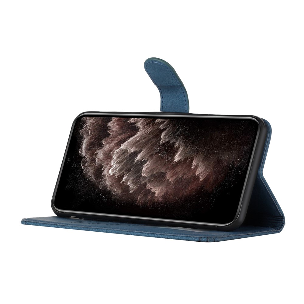 YX0010 Imprinting Rhombus Lines PU Leather Phone Case Wrist Strap Wallet Stand Protective Cover for Xiaomi Redmi Note 10 5G - Sapphire-6