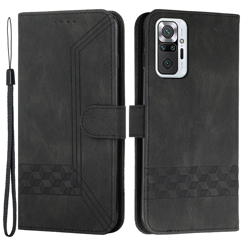 YX0010 Imprinting Rhombus Lines Skin-touch Protective Leather Case Wallet Cover with Stand for Xiaomi Redmi Note 10 Pro 4G (India)/(Global) - Black-1