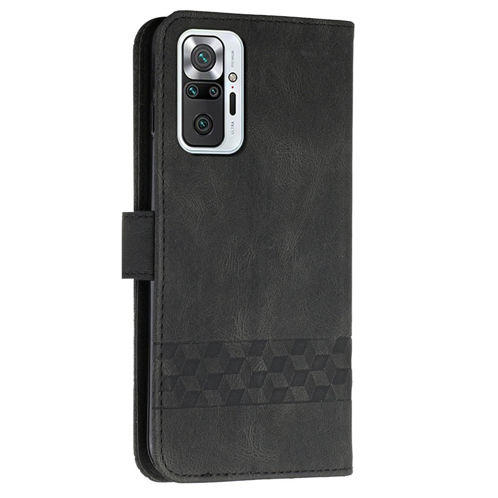 YX0010 Imprinting Rhombus Lines Skin-touch Protective Leather Case Wallet Cover with Stand for Xiaomi Redmi Note 10 Pro 4G (India)/(Global) - Black-3