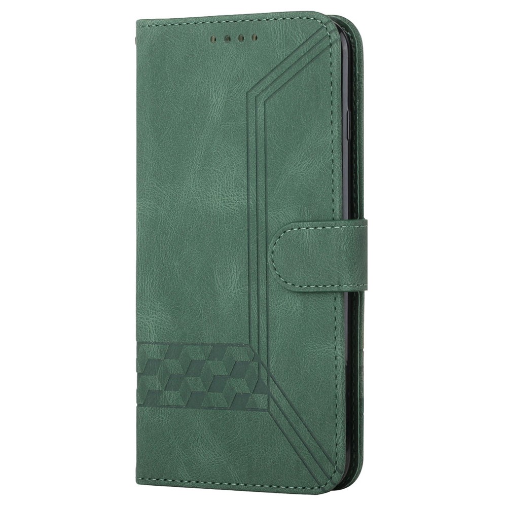 YX0010 Rhombus Lines Imprinted Leather Case Folio Flip Stand Wallet Phone Protective Cover for Xiaomi Redmi Note 11/Poco M4 Pro 5G - Blackish Green-2