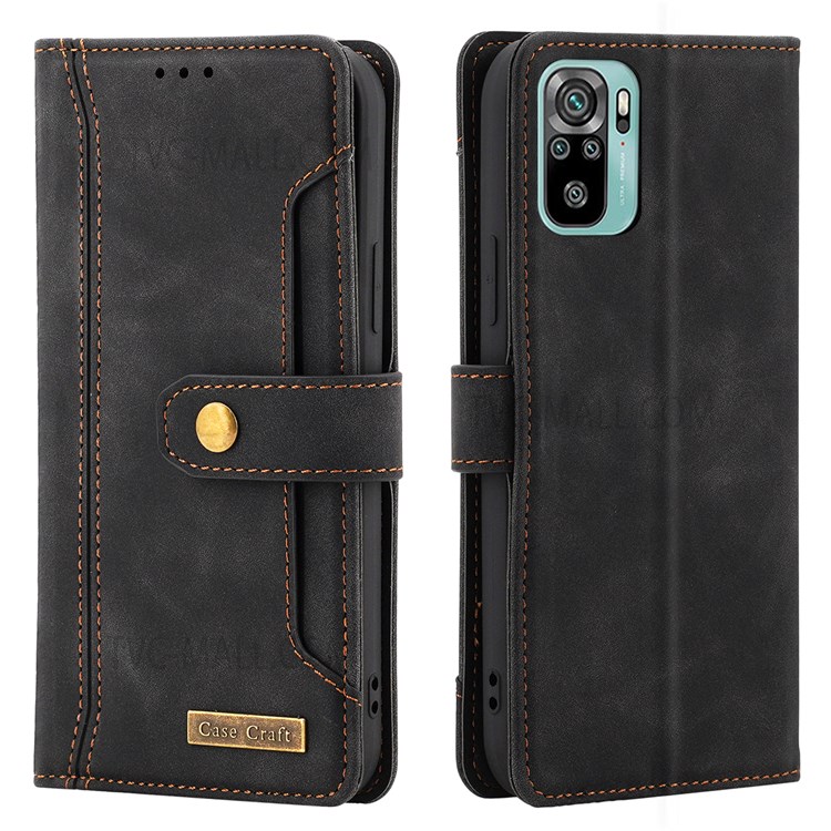 CASE CRAFT All-round Protection Outer Card Slot Case PU Leather + TPU Wallet Design Phone Cover with Stand for Xiaomi Redmi Note 10 4G/Note 10S - Black-1