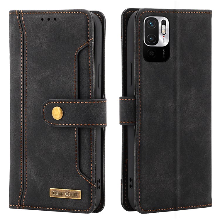 CASE CRAFT Outer Card Slot Shockproof Drop-proof PU Leather + TPU Wallet Design Phone Cover with Stand for Xiaomi Redmi Note 10 5G - Black-1