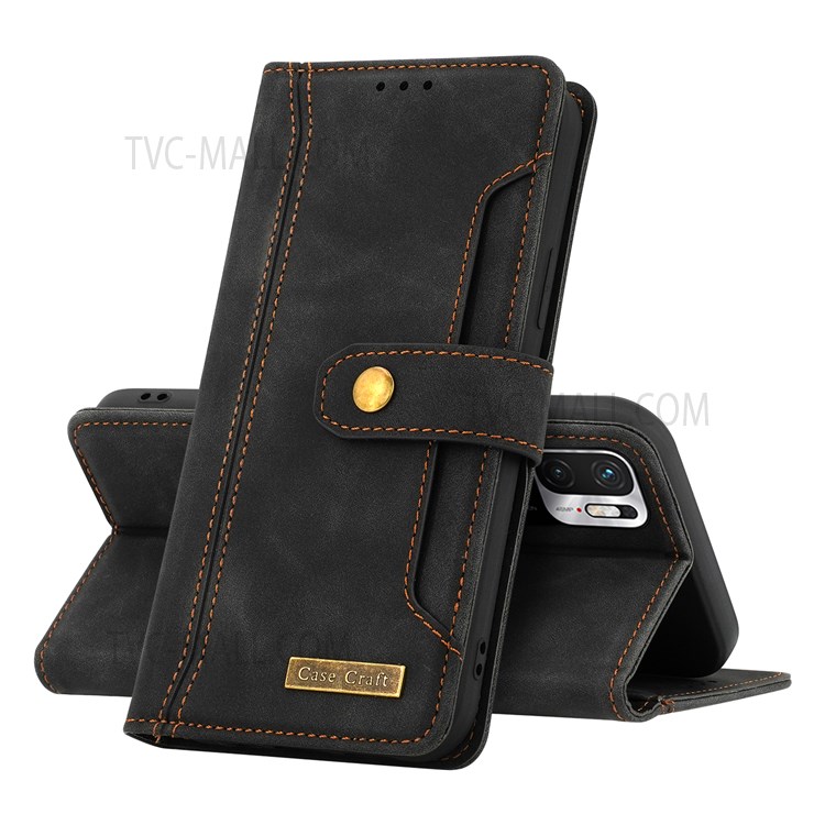 CASE CRAFT Outer Card Slot Shockproof Drop-proof PU Leather + TPU Wallet Design Phone Cover with Stand for Xiaomi Redmi Note 10 5G - Black-6