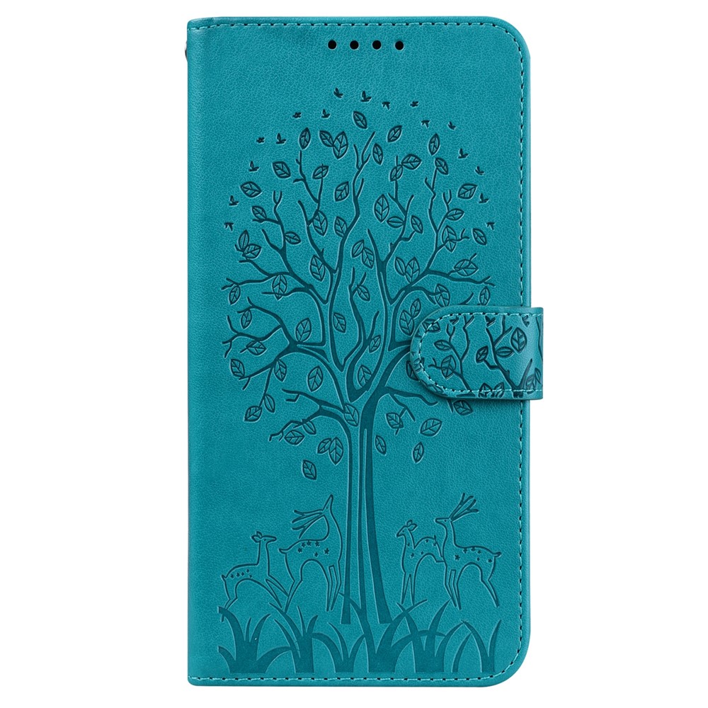 Deer Tree Pattern Imprint PU Leather Drop-proof Phone Case Shell with Wallet Stand for Xiaomi Redmi Note 11/Poco M4 Pro 5G - Blue-2