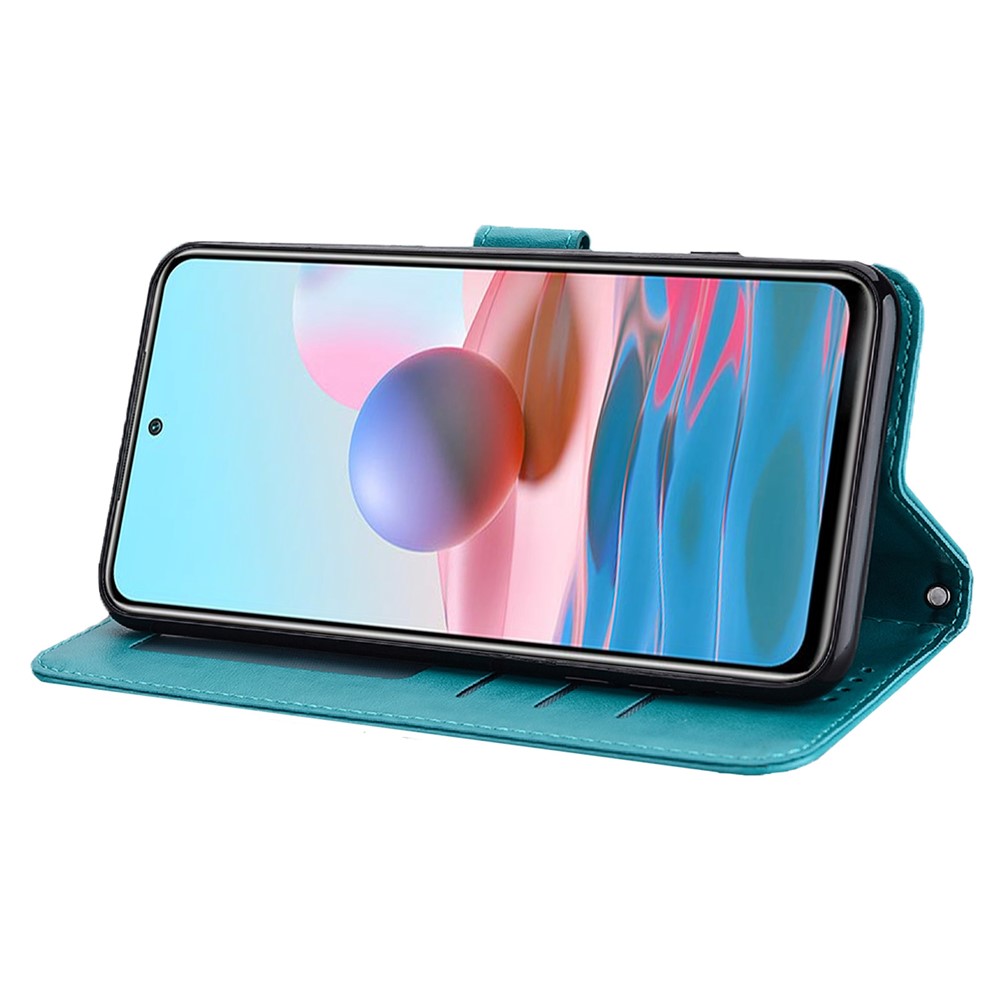 Deer Tree Pattern Imprint PU Leather Drop-proof Phone Case Shell with Wallet Stand for Xiaomi Redmi Note 11/Poco M4 Pro 5G - Blue-5