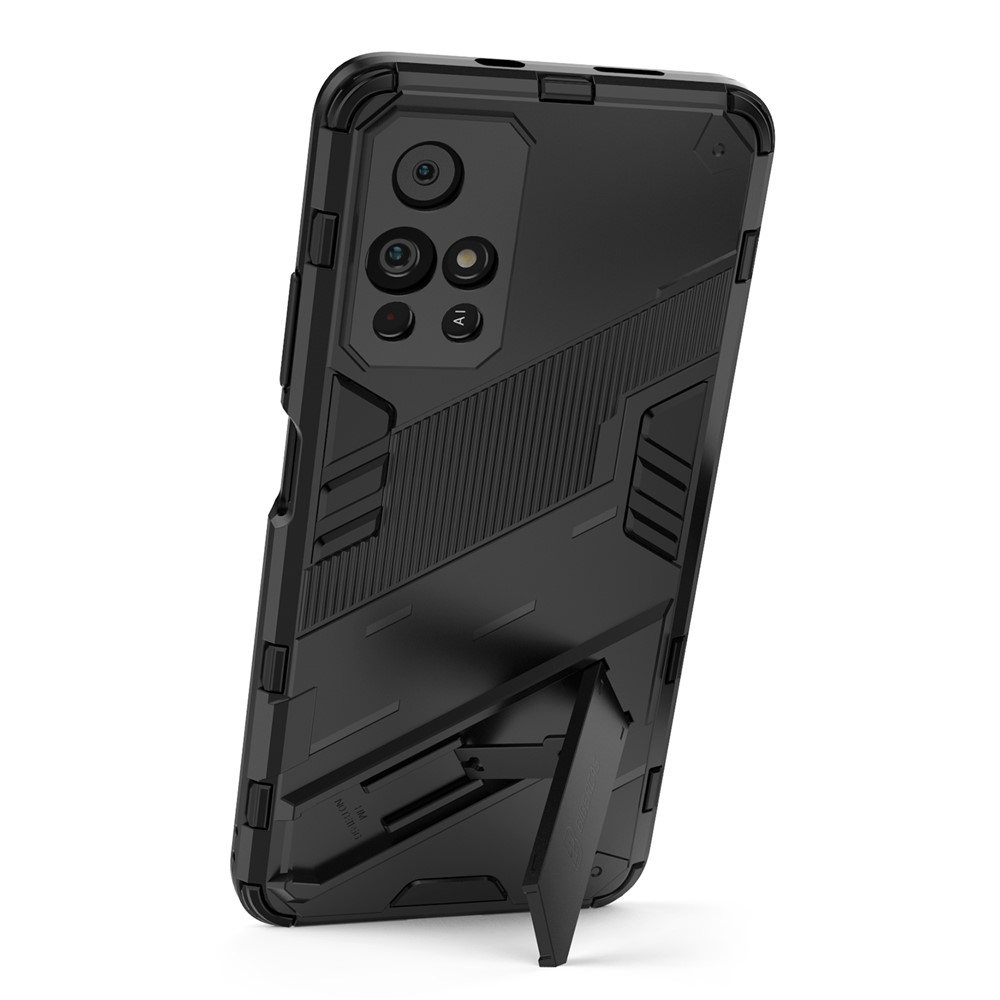 Kickstand Soft Flexible TPU + Hard PC Anti-Slip Protective Phone Case for Xiaomi Redmi Note 11 / Poco M4 Pro 5G - Black-4