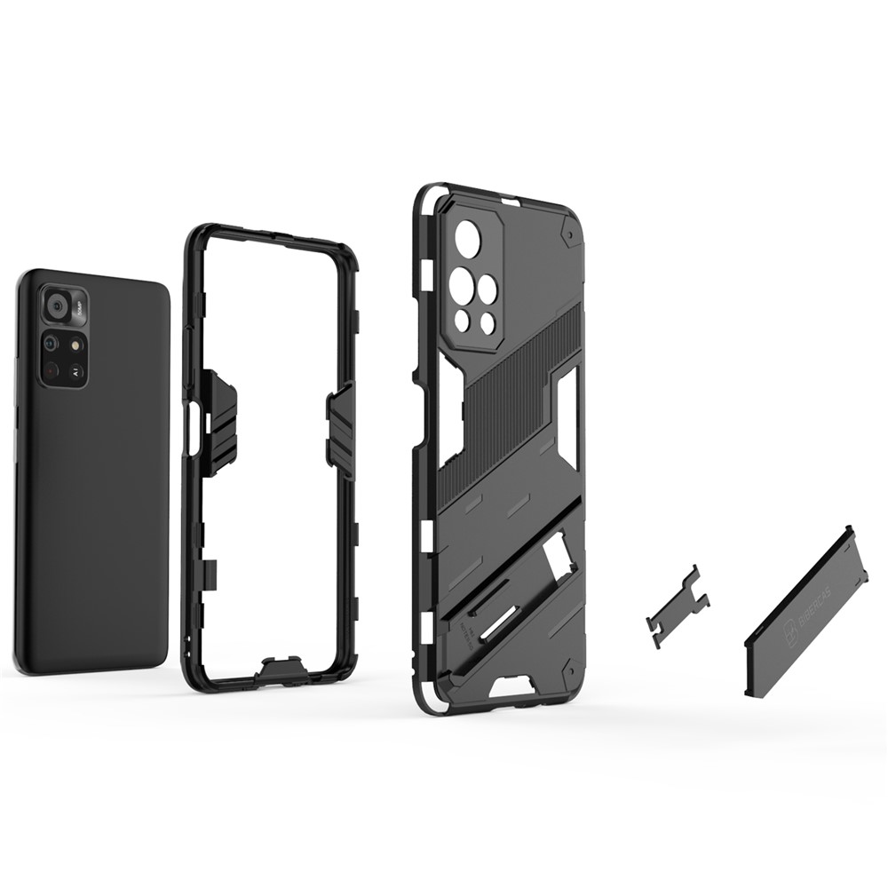 Für Xiaomi Redmi Anmerkung 11 5G (China) (mediatek)/anmerkung 11T 5G/Note 11s 5G Kickstand Soft Flexible TPU + Hard PC Anti-slip-schutz-schutzhülle - Schwarz