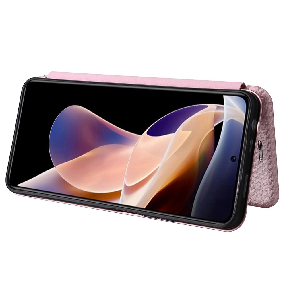 For Xiaomi Redmi Note 11 Pro/Note 11 Pro+ Carbon Fiber Texture Anti-scratch Auto-absorbed Magnetic Closure Ring Strap Leather Stand Phone Case - Rose Gold-4