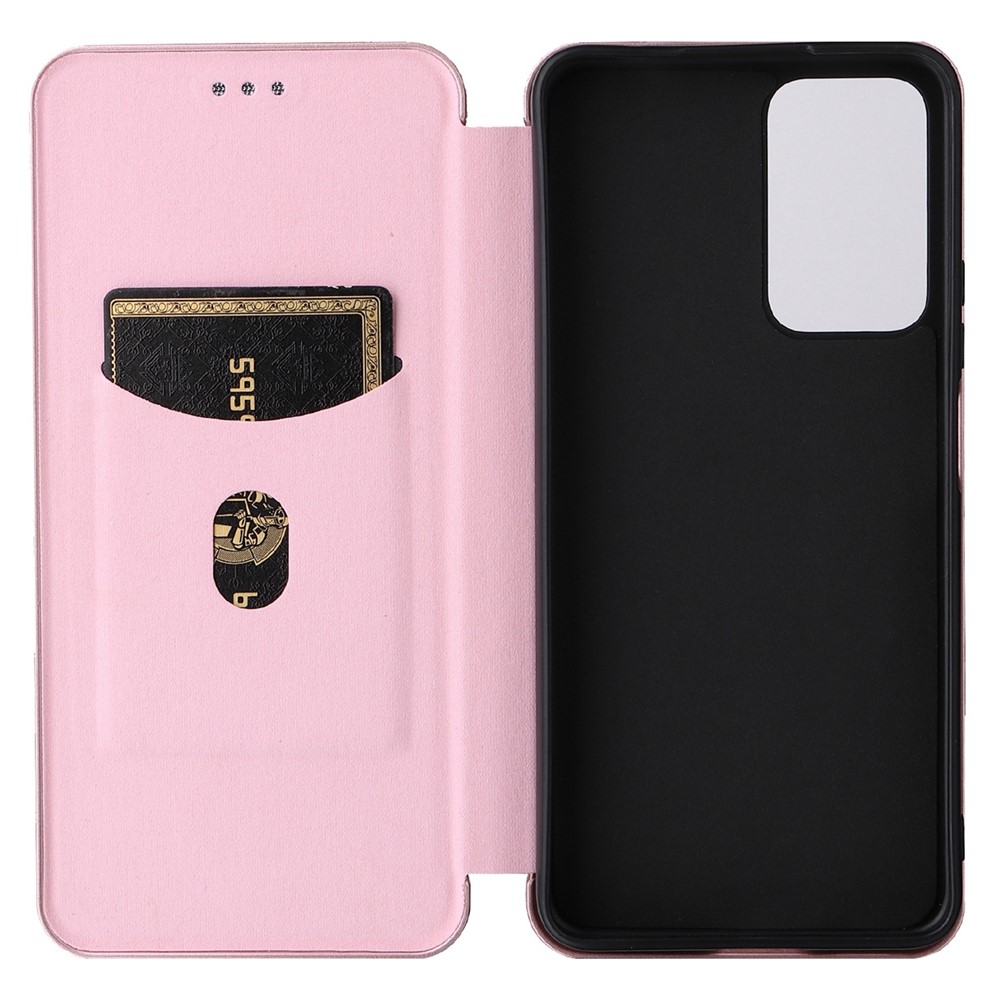 For Xiaomi Redmi Note 11 Pro/Note 11 Pro+ Carbon Fiber Texture Anti-scratch Auto-absorbed Magnetic Closure Ring Strap Leather Stand Phone Case - Rose Gold-5