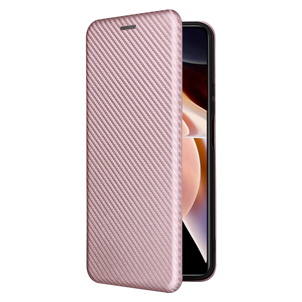 For Xiaomi Redmi Note 11 Pro/Note 11 Pro+ Carbon Fiber Texture Anti-scratch Auto-absorbed Magnetic Closure Ring Strap Leather Stand Phone Case - Rose Gold-7