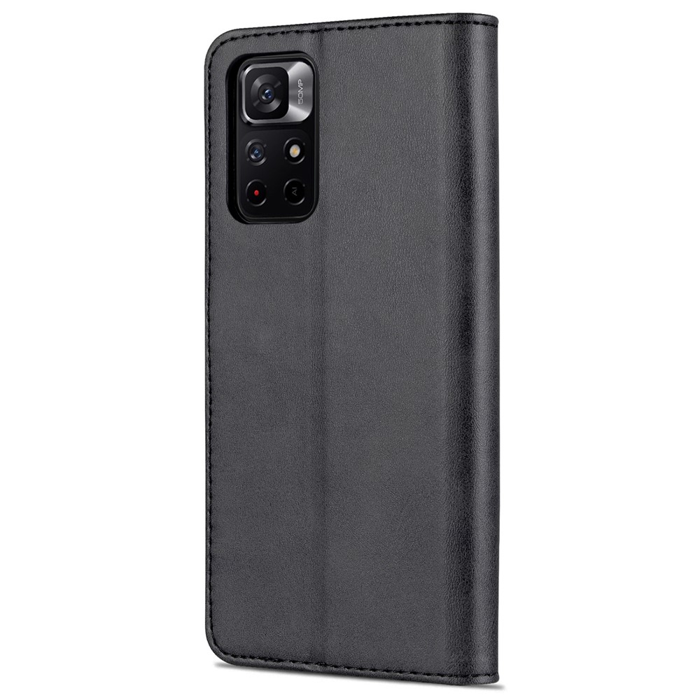 AZNS PU Leather Flip Folio Case Wallet Stand Shockproof TPU Inner Shell Phone Cover for Xiaomi Redmi Note 11 / Poco M4 Pro 5G - Black-3
