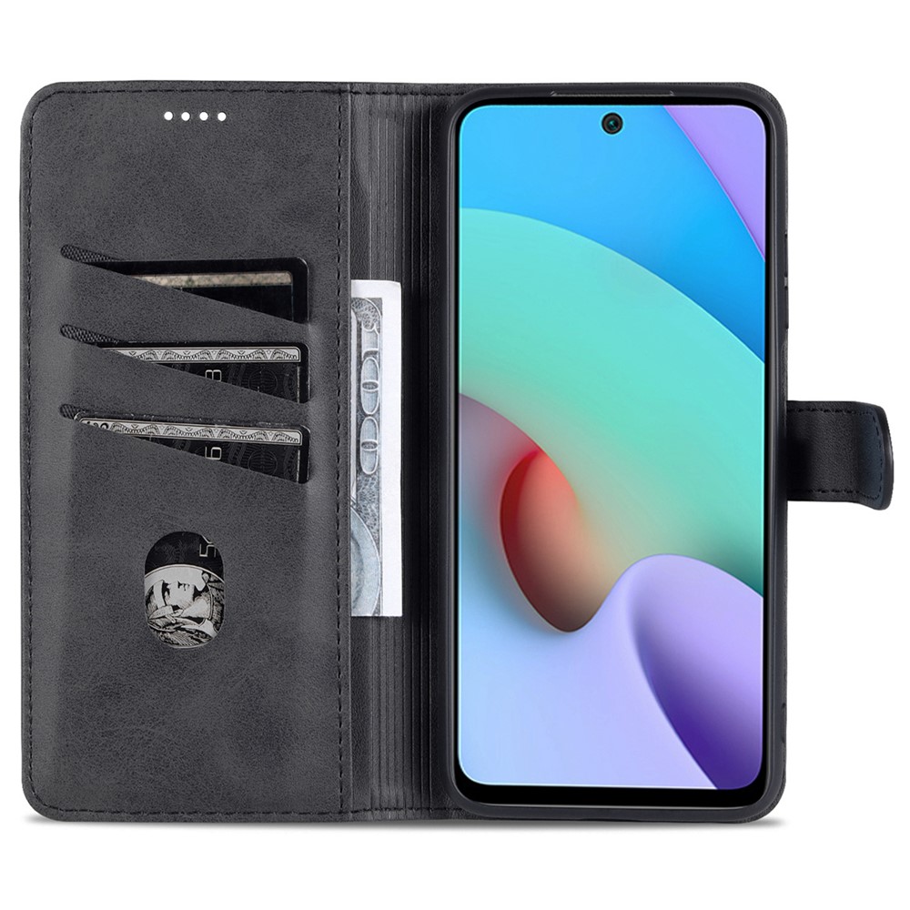 AZNS PU Leather Flip Folio Case Wallet Stand Shockproof TPU Inner Shell Phone Cover for Xiaomi Redmi Note 11 / Poco M4 Pro 5G - Black-4