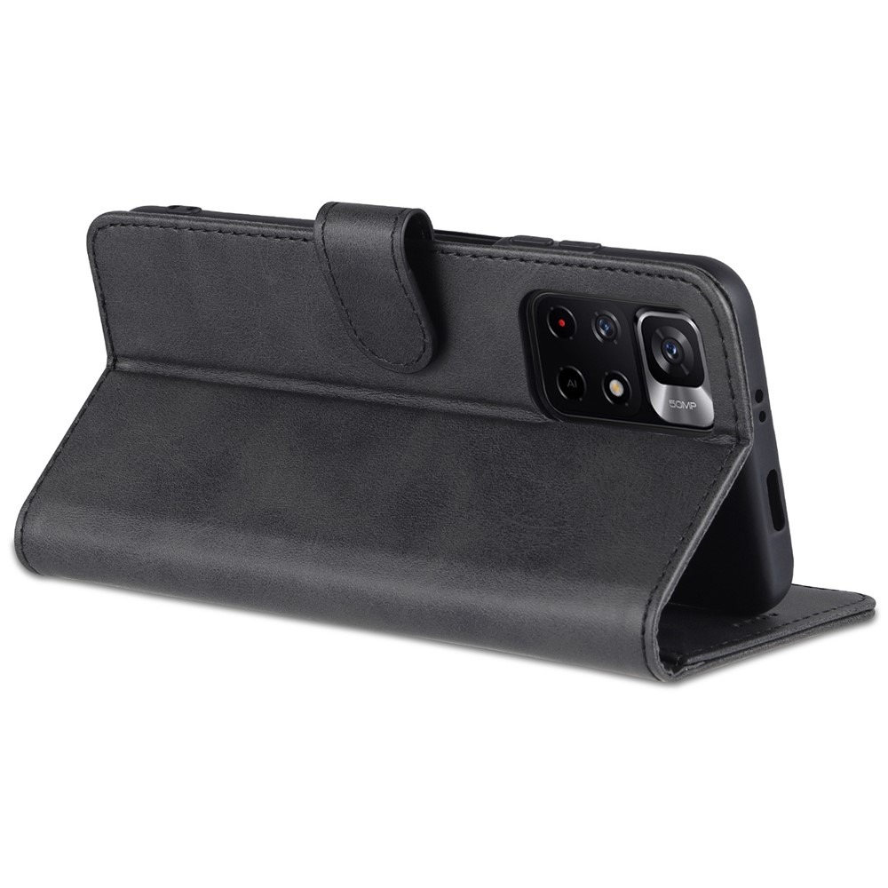 AZNS PU Leather Flip Folio Case Wallet Stand Shockproof TPU Inner Shell Phone Cover for Xiaomi Redmi Note 11 / Poco M4 Pro 5G - Black-6