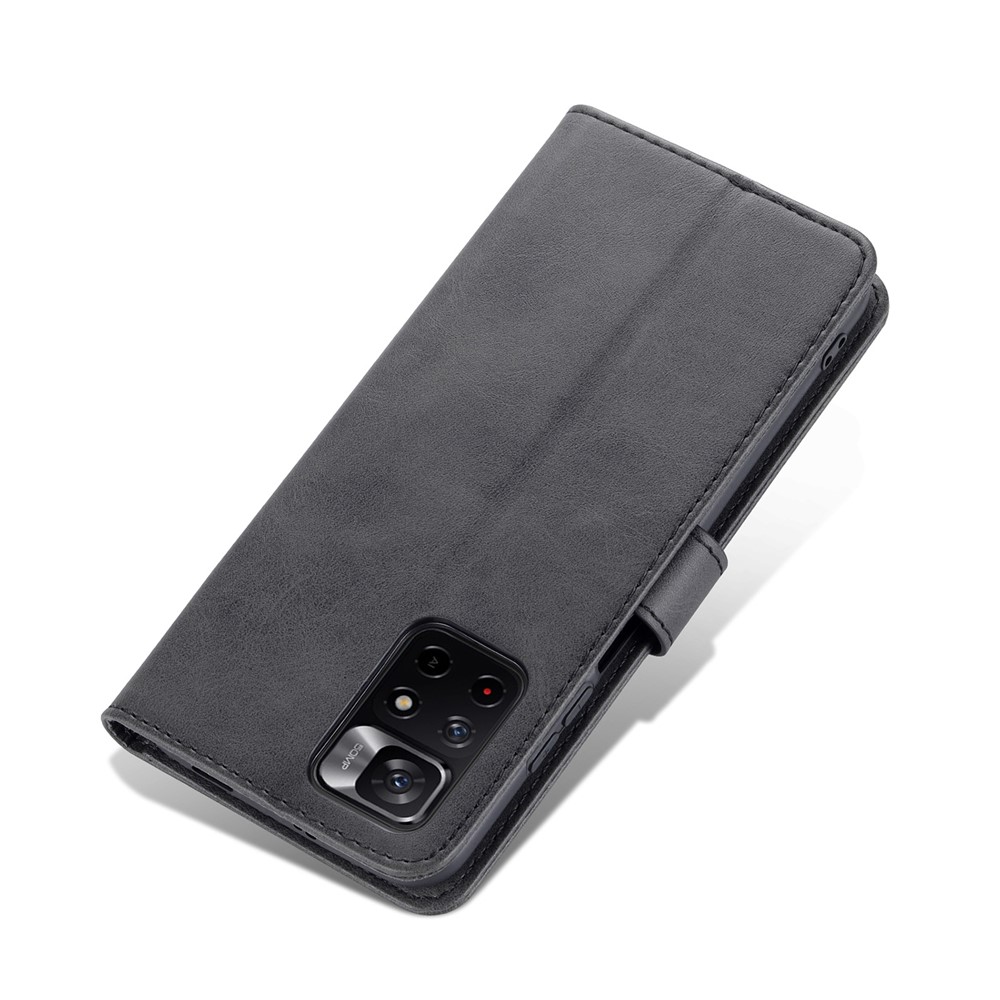 AZNS PU Leather Flip Folio Case Wallet Stand Shockproof TPU Inner Shell Phone Cover for Xiaomi Redmi Note 11 / Poco M4 Pro 5G - Black-9