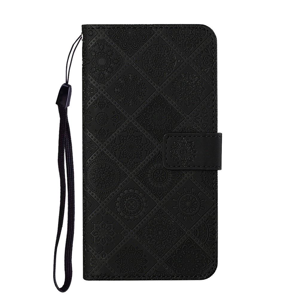 Scratch-resistant Imprint Ethnic Style Flower Magnetic Clasp Wallet PU Leather Shell for Xiaomi Redmi Note 11 Pro+ / Redmi Note 11 Pro - Black-2