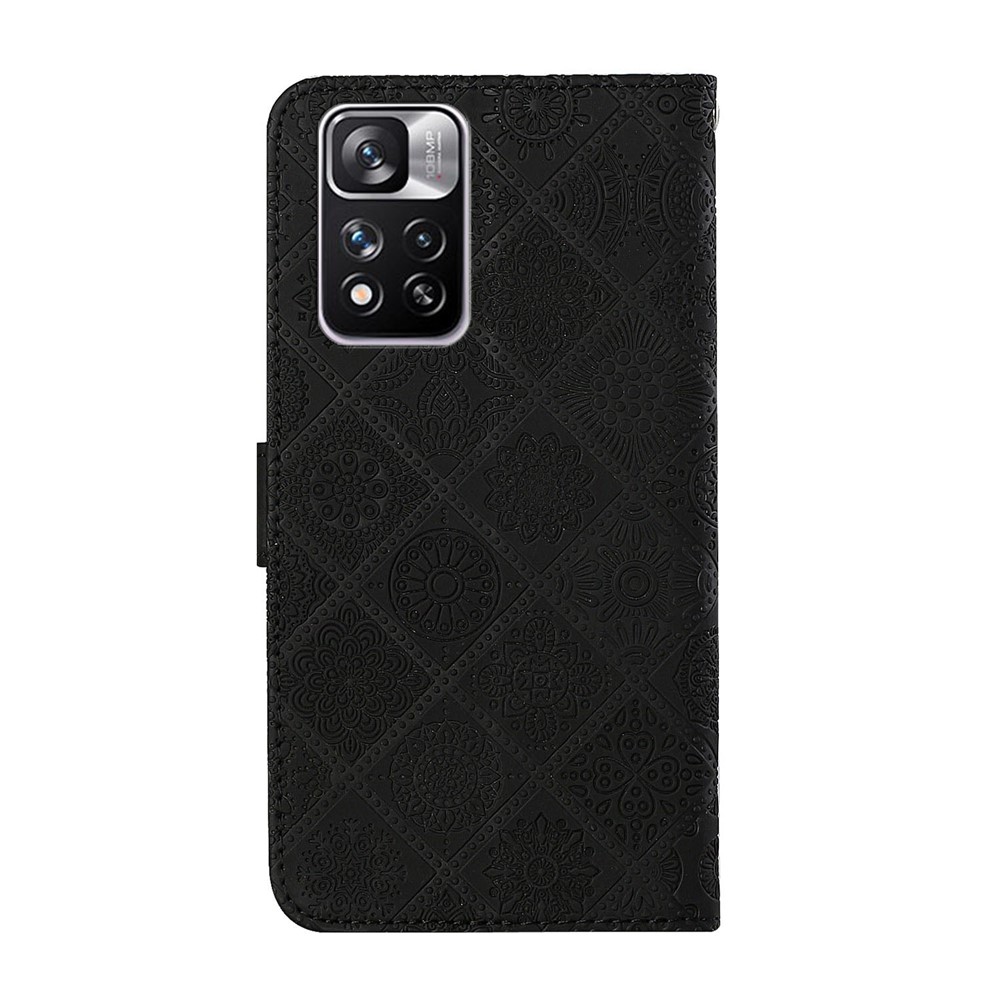 Scratch-resistant Imprint Ethnic Style Flower Magnetic Clasp Wallet PU Leather Shell for Xiaomi Redmi Note 11 Pro+ / Redmi Note 11 Pro - Black-3