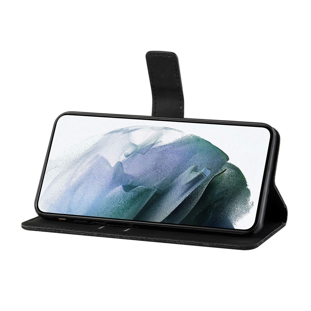 Scratch-resistant Imprint Ethnic Style Flower Magnetic Clasp Wallet PU Leather Shell for Xiaomi Redmi Note 11 Pro+ / Redmi Note 11 Pro - Black-4