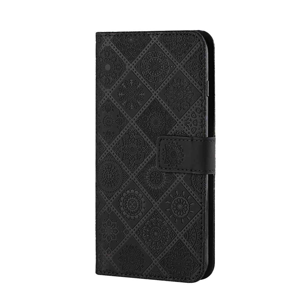 Scratch-resistant Imprint Ethnic Style Flower Magnetic Clasp Wallet PU Leather Shell for Xiaomi Redmi Note 11 Pro+ / Redmi Note 11 Pro - Black-7