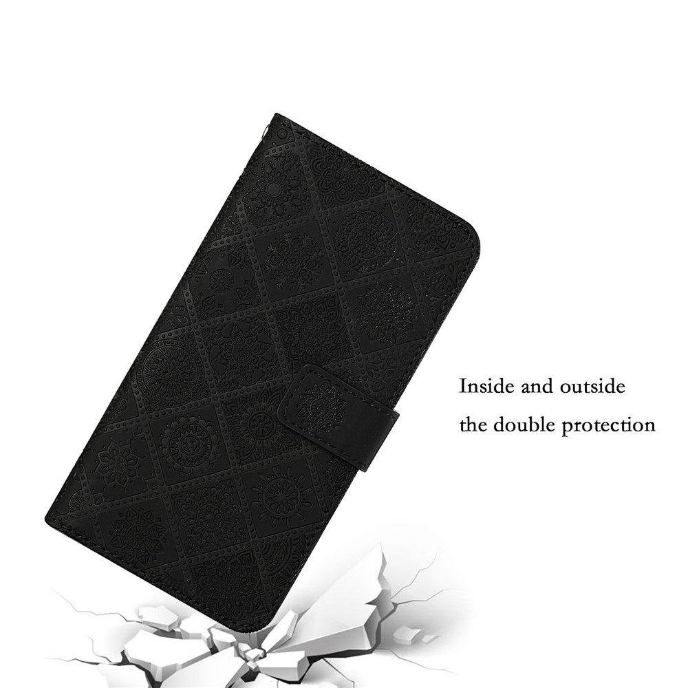 Scratch-resistant Imprint Ethnic Style Flower Magnetic Clasp Wallet PU Leather Shell for Xiaomi Redmi Note 11 Pro+ / Redmi Note 11 Pro - Black-9