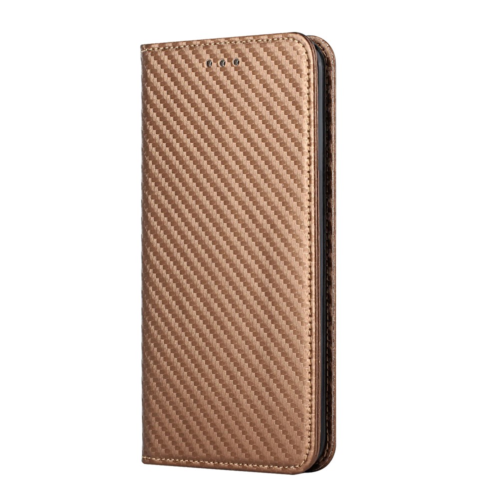 Carbon Fiber Texture PU Leather Case Auto Magnetic Closed Flip Stand Wallet Cover for Xiaomi Redmi Note 10 4G / Note 10S - Brown-2