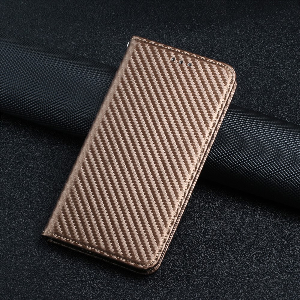 Carbon Fiber Texture PU Leather Case Auto Magnetic Closed Flip Stand Wallet Cover for Xiaomi Redmi Note 10 4G / Note 10S - Brown-8
