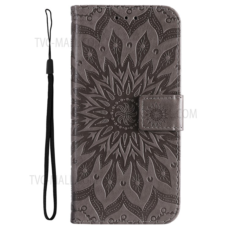 Imprinting Mandala Sun Pattern Wallet Flip PU Leather Stand Shockproof Case with Strap for Xiaomi Redmi Note 11 5G / Note 11T 5G / Poco M4 Pro 5G - Grey-2
