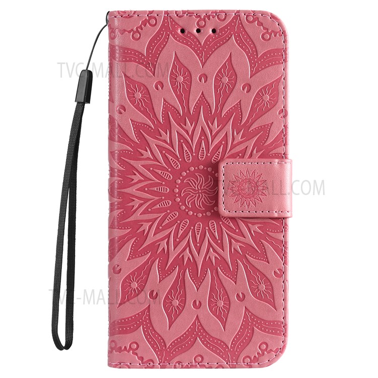Mandala Sun Pattern Imprinted PU Leather Magnetic Flip Stand Wallet Phone Case with Strap for Xiaomi Redmi Note 11 Pro 5G / Note 11 Pro+ - Pink-2