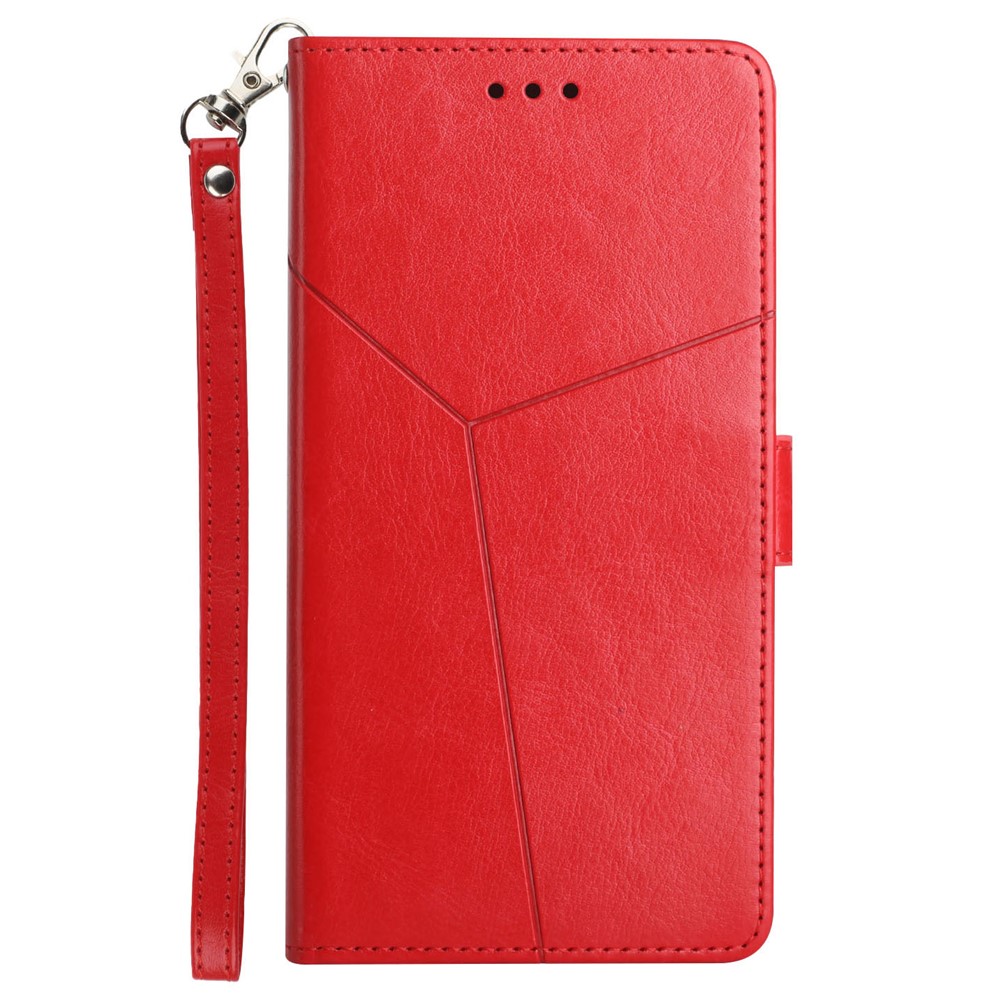 Stylish Imprinted Y-shaped Lines Magnetic PU Leather Stand Flip Wallet Phone Cover with Strap for Xiaomi Redmi Note 11 Pro+ / Redmi Note 11 Pro - Red-8