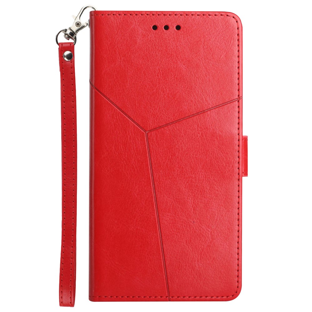 PU Leather + TPU Phone Case Imprinted Y-shaped Lines Magnetic Stand Flip Wallet Phone Cover with Strap for Xiaomi Redmi Note 11T 5G / Redmi Note 11 / Poco M4 Pro 5G - Red-8