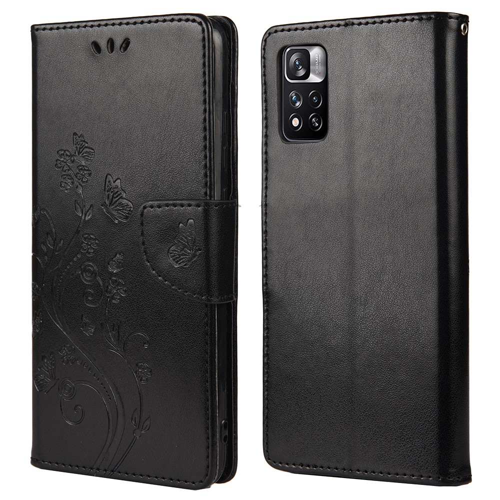 Imprinted Butterfly Flower Pattern PU Leather Magnetic Flip Cover Stand Feature Wallet Phone Case for Xiaomi Redmi Note 11 Pro / Note 11 Pro+ - Black-1