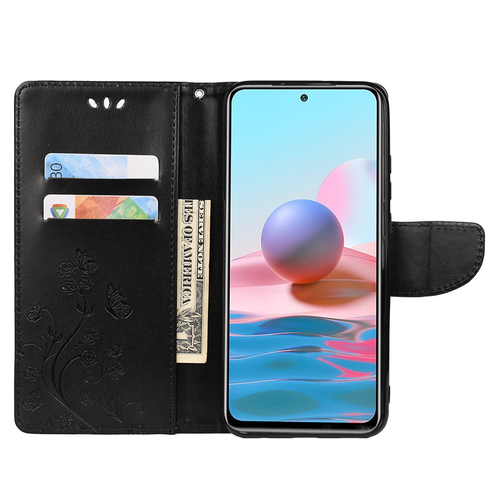 Imprinted Butterfly Flower Pattern PU Leather Magnetic Flip Cover Stand Feature Wallet Phone Case for Xiaomi Redmi Note 11 Pro / Note 11 Pro+ - Black-4