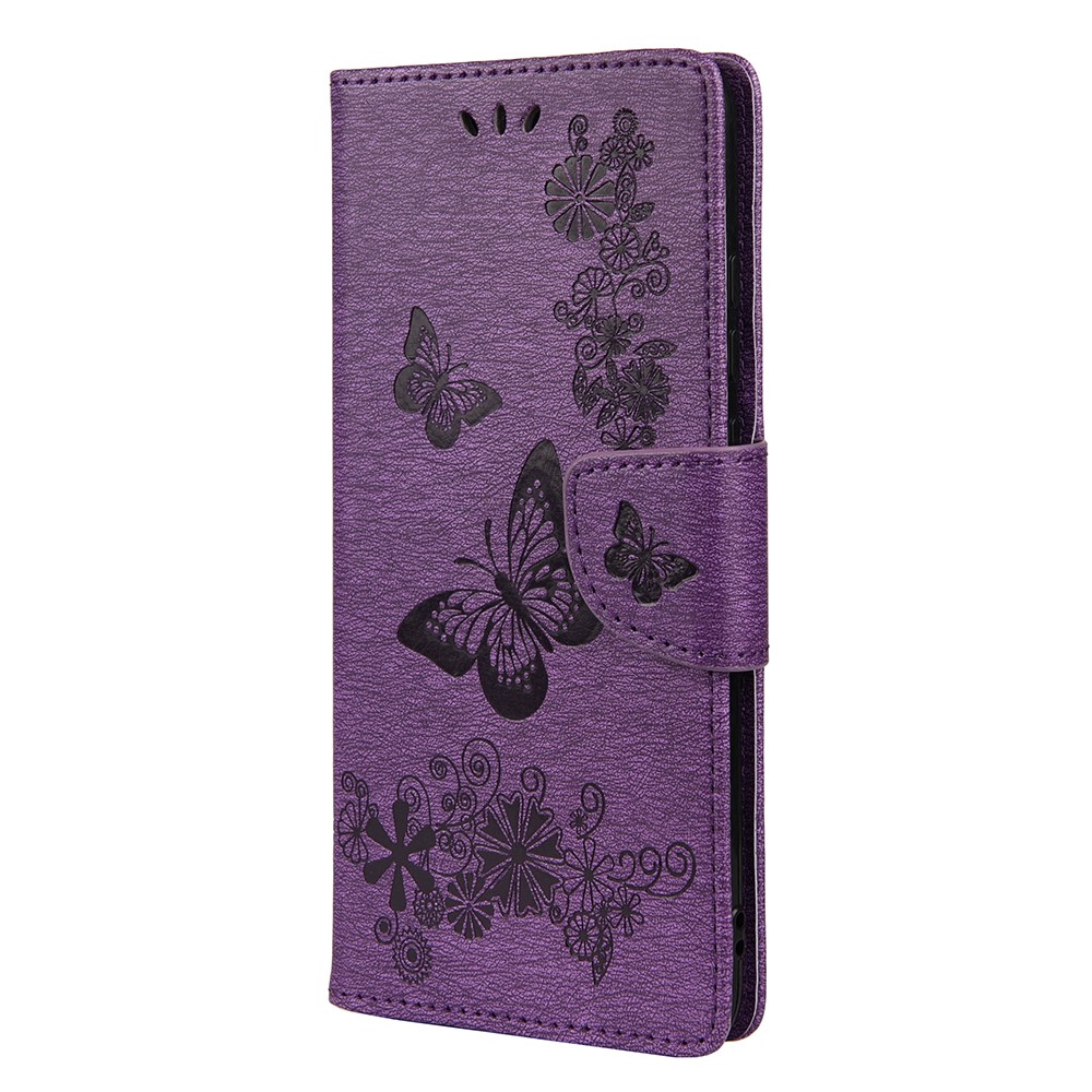 Folio Imprinting Butterfly Flower Flip Stand Wallet Leather Phone Case for Xiaomi Redmi Note 11 Pro+ / Redmi Note 11 Pro - Purple-2