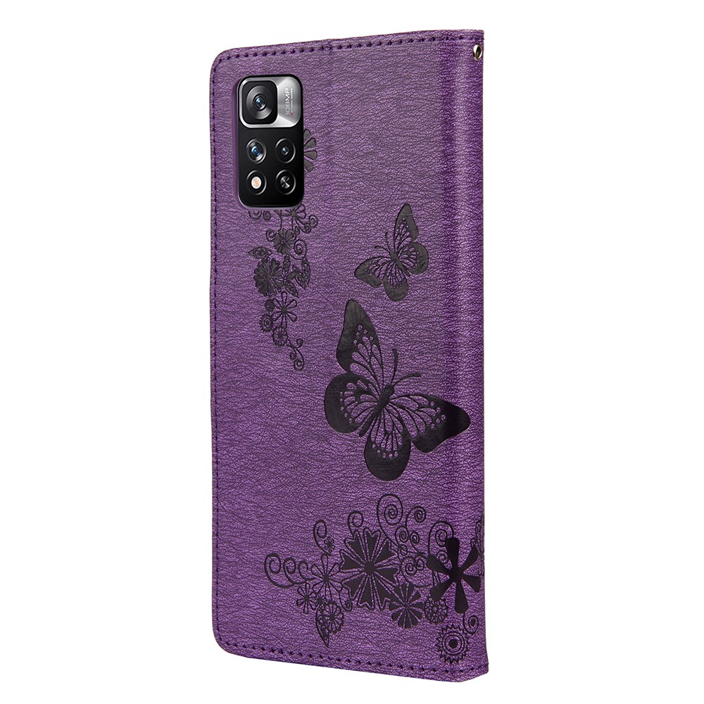 Folio Imprinting Butterfly Flower Flip Stand Wallet Leather Phone Case for Xiaomi Redmi Note 11 Pro+ / Redmi Note 11 Pro - Purple-3