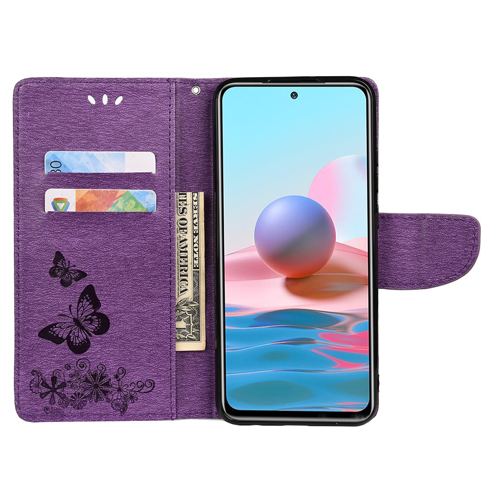 Folio Imprinting Butterfly Flower Flip Stand Wallet Leather Phone Case for Xiaomi Redmi Note 11 Pro+ / Redmi Note 11 Pro - Purple-4
