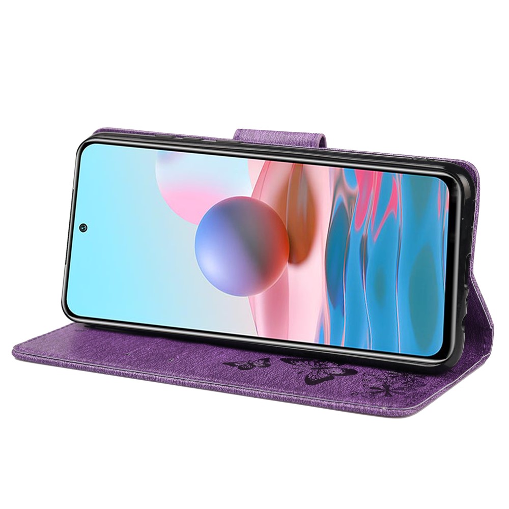 Folio Imprinting Butterfly Flower Flip Stand Wallet Leather Phone Case for Xiaomi Redmi Note 11 Pro+ / Redmi Note 11 Pro - Purple-5
