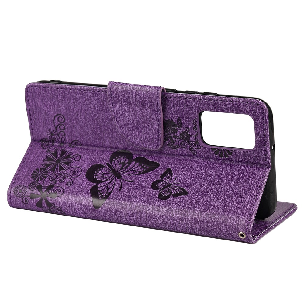 Folio Imprinting Butterfly Flower Flip Stand Wallet Leather Phone Case for Xiaomi Redmi Note 11 Pro+ / Redmi Note 11 Pro - Purple-6