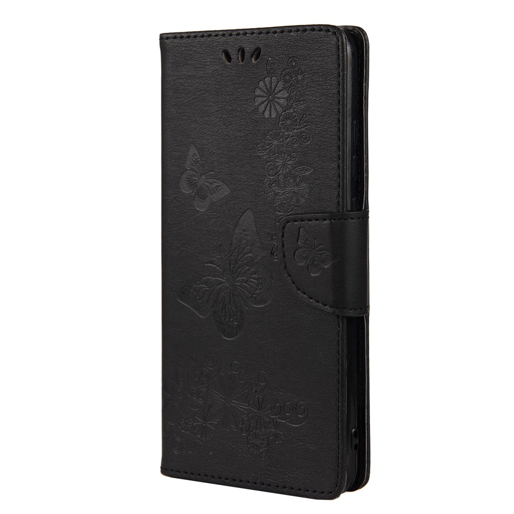 Anti-shock Imprinting Beautiful Butterfly Flower Protective Phone Shell Flip Stand Wallet Leather Phone Case for Xiaomi Redmi Note 11 5G / Poco M4 Pro 5G - Black-2