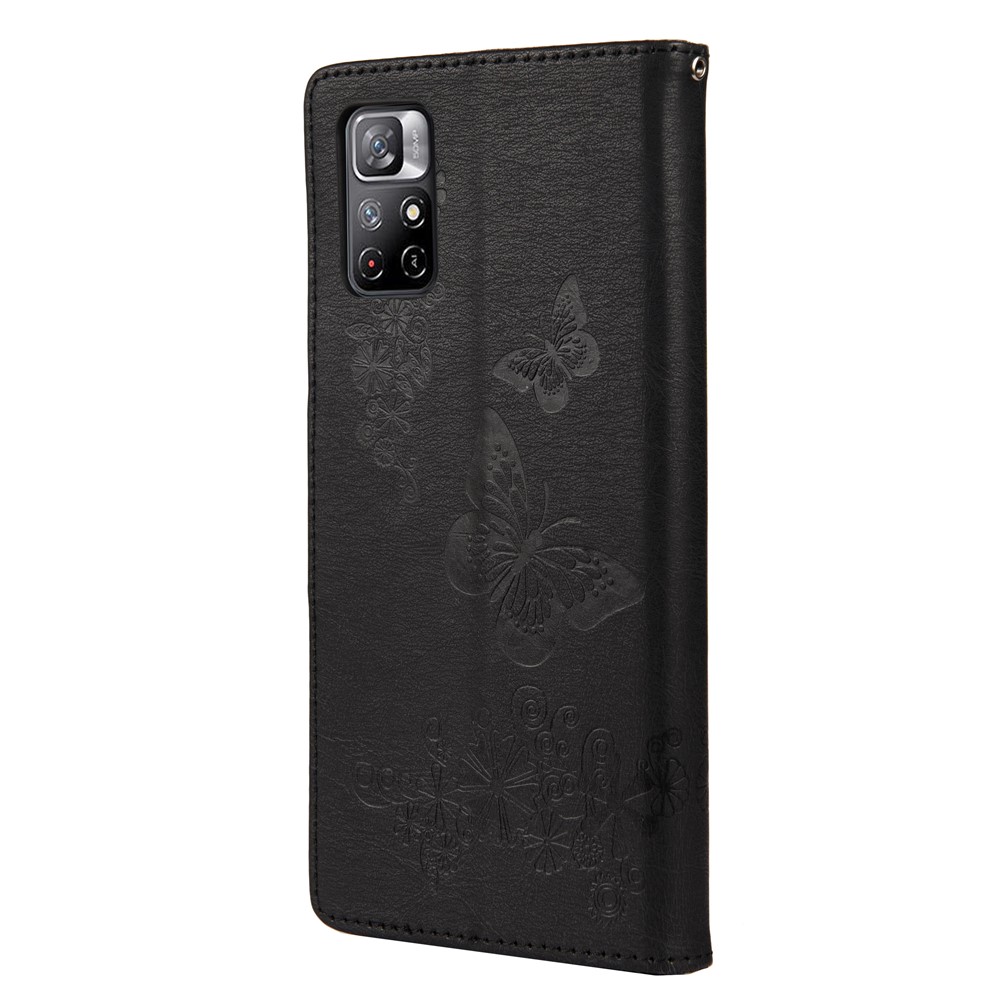 Anti-shock Imprinting Beautiful Butterfly Flower Protective Phone Shell Flip Stand Wallet Leather Phone Case for Xiaomi Redmi Note 11 5G / Poco M4 Pro 5G - Black-3