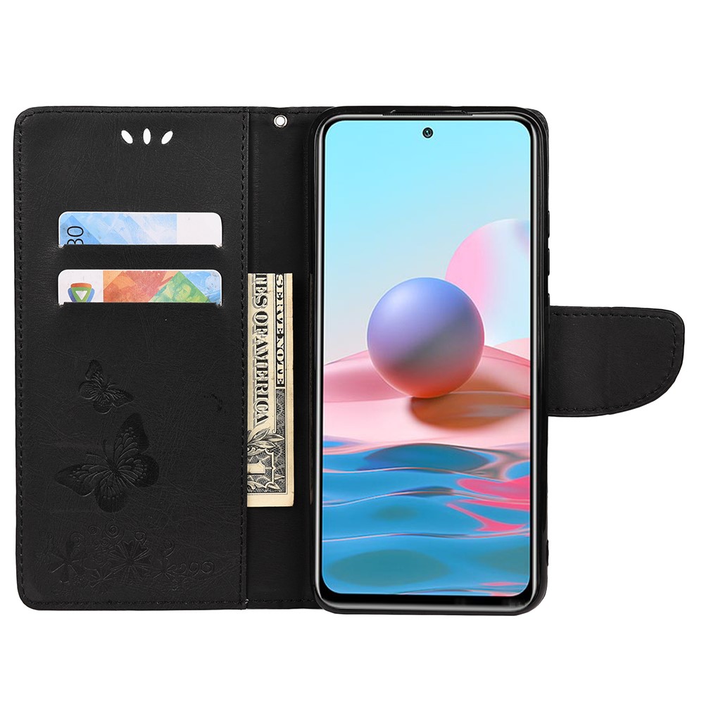 Anti-shock Imprinting Beautiful Butterfly Flower Protective Phone Shell Flip Stand Wallet Leather Phone Case for Xiaomi Redmi Note 11 5G / Poco M4 Pro 5G - Black-4