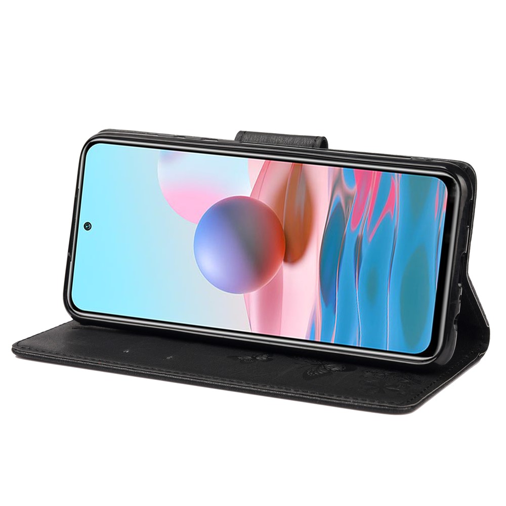 Anti-shock Imprinting Beautiful Butterfly Flower Protective Phone Shell Flip Stand Wallet Leather Phone Case for Xiaomi Redmi Note 11 5G / Poco M4 Pro 5G - Black-5