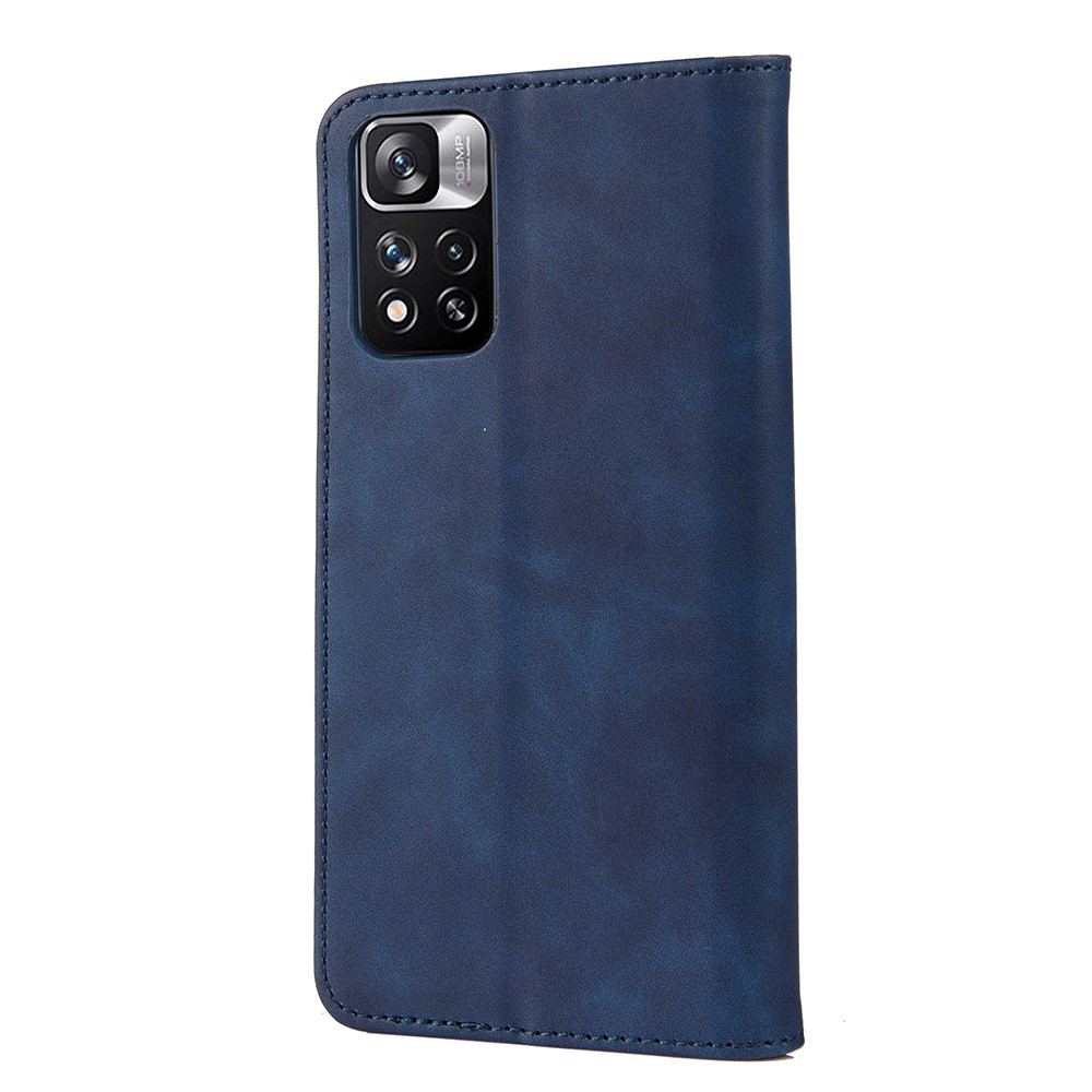 Skin-touch Feeling Stand Wallet Color Splicing Phone Case Leather Cover for Xiaomi Redmi Note 11 Pro/Note 11 Pro+ - Blue-3