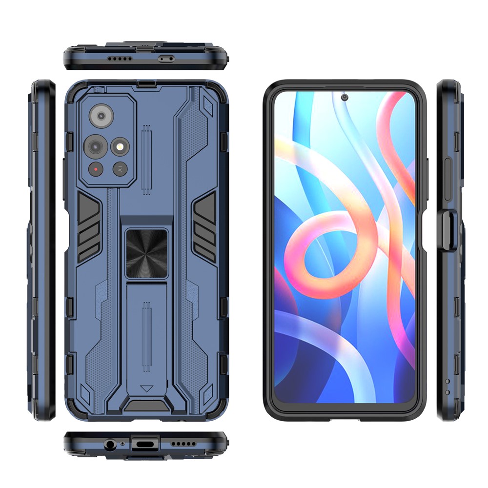 Soft TPU Hard PC Protective Durable Case Cover with Kickstand for Xiaomi Redmi Note 11 5G / Poco M4 Pro 5G - Blue-5