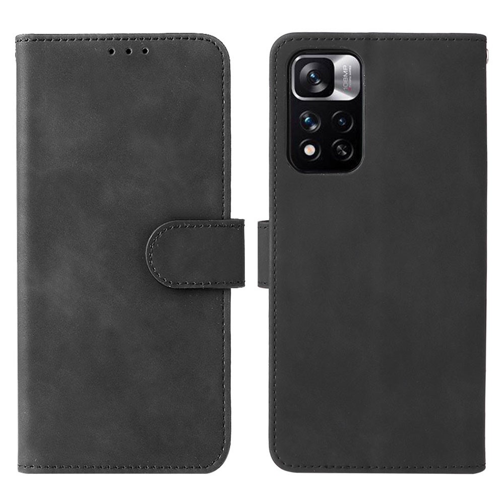 For Xiaomi Redmi Note 11 5G/Poco M4 Pro 5G Well-protected Folio Flip Skin-touch Feeling Case Stand Wallet Leather Drop-proof Cover with Strap - Black-1