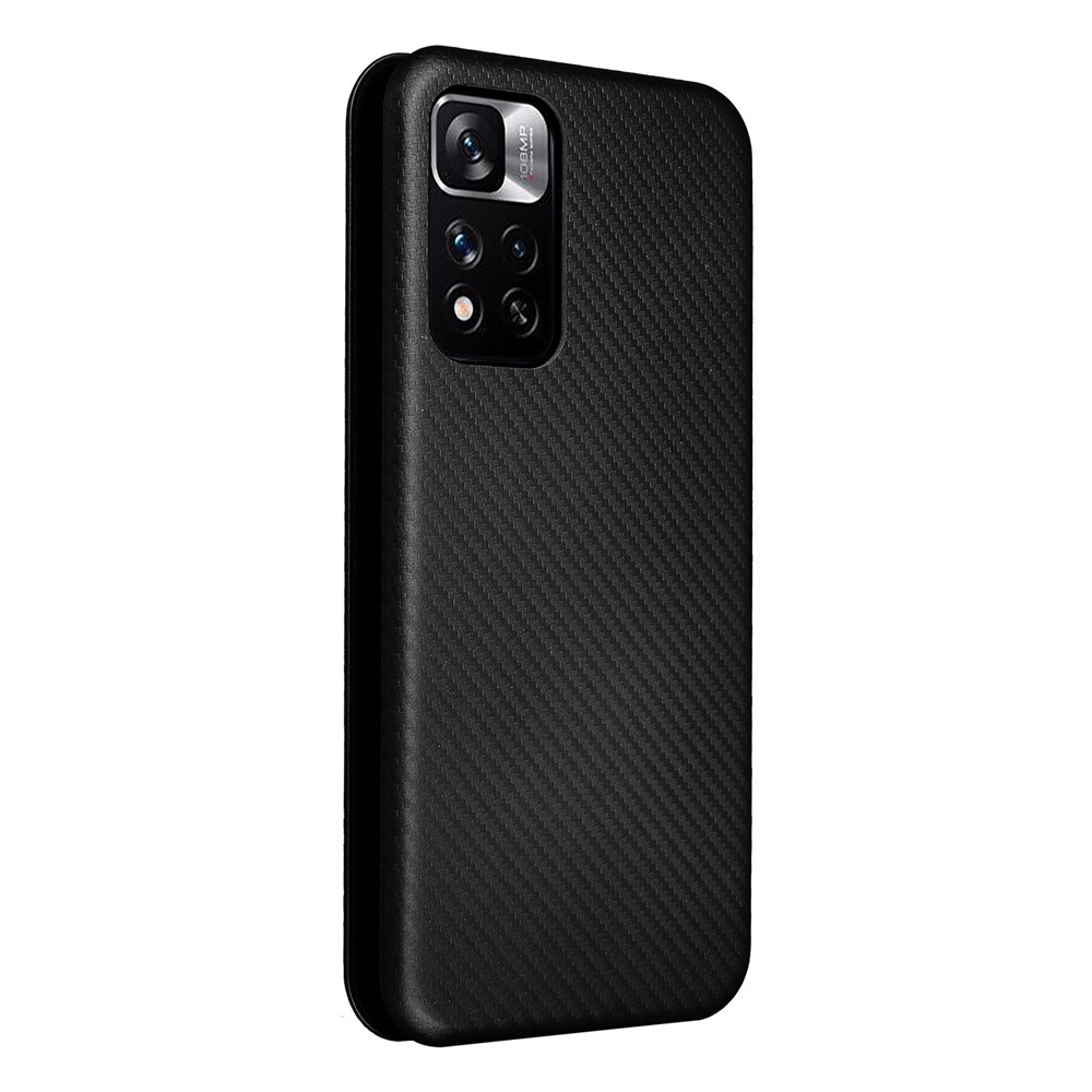 Card Slot Ring Strap Carbon Fiber Texture Case Anti-scratch Drop-proof Auto-absorbed Magnetic Closure Leather Phone Cover with Stand for Xiaomi Redmi Note 11 5G/Poco M4 Pro 5G - Black-3